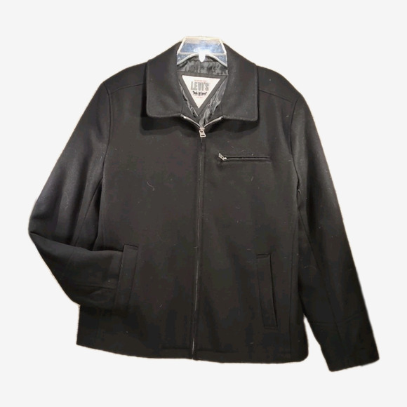 Levi’s Black Wool Blend Coat Men’s Medium – Full Zip, Vintage Lined, Utility - Picture 1 of 8